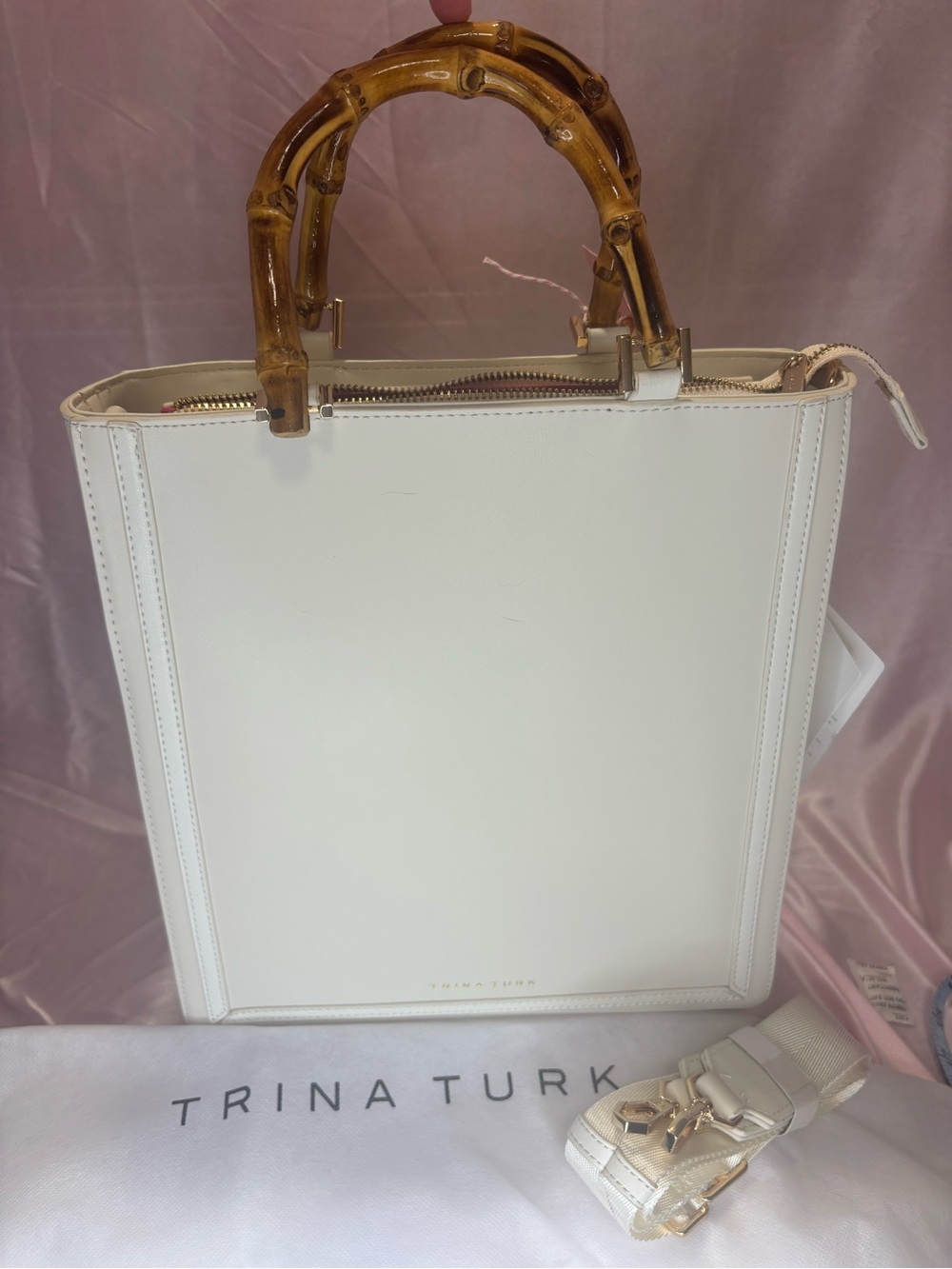 Trina Turk White Tote with Bamboo-Style Handles